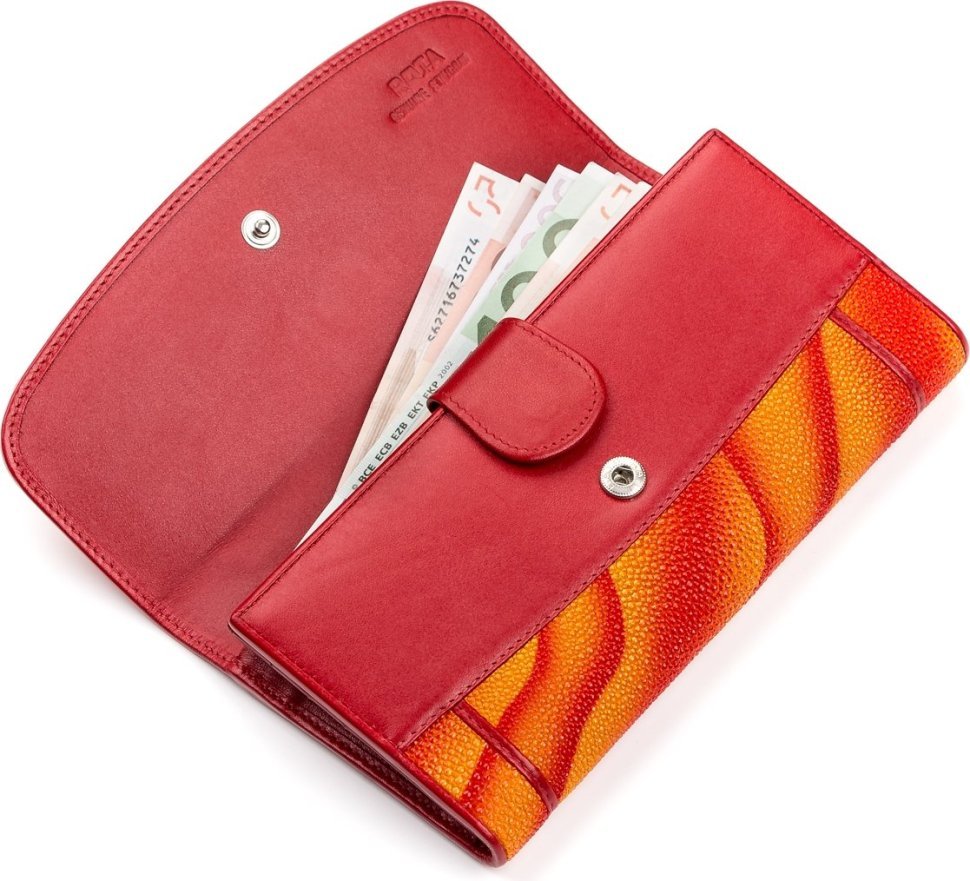 Красный кошелек из натуральной кожи морского ската с узорами STINGRAY LEATHER (024-18086)