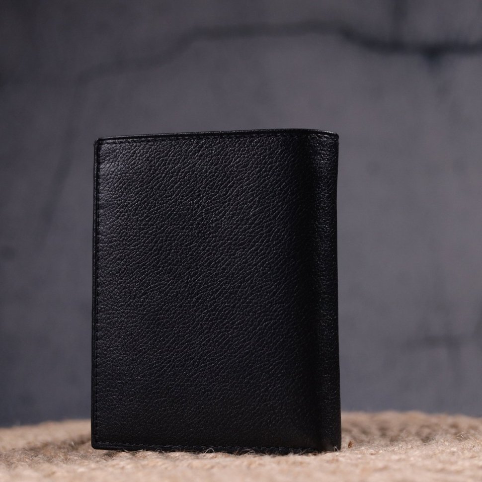 Чорний шкіряний чоловічий гаманець без застібки KARYA (2421362)