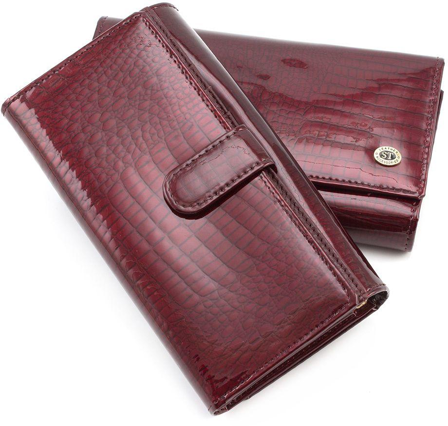Лаковий гаманець бордового кольору під багато карток ST Leather (16290)