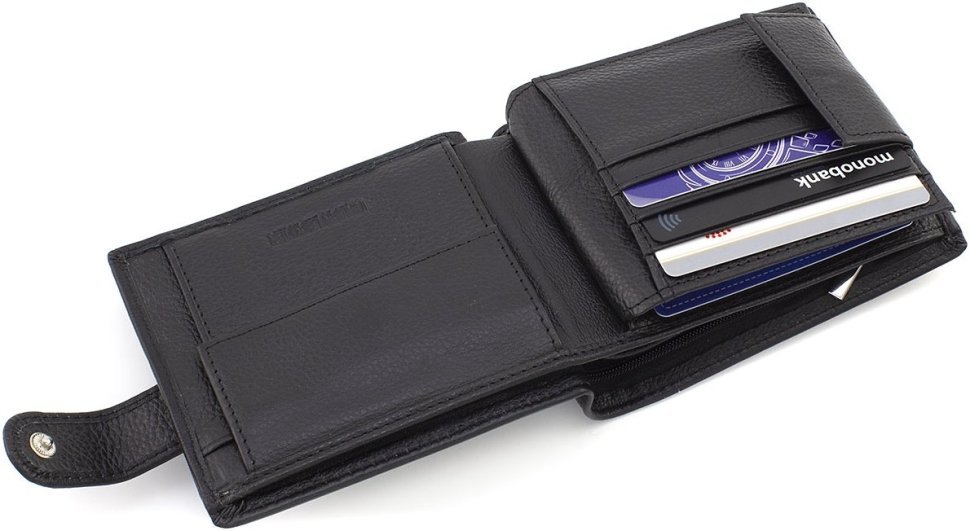 Чорне чоловіче портмоне з натуральної зернистої шкіри з блоком під карти ST Leather 1767460