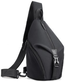 Вместительная мужская сумка-слинг через плечо из черного текстиля Confident 77460