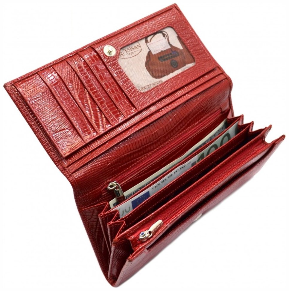 Яркий кошелек красного цвета из кожи с лазерной фактурой для женщин Desisan 107860 modnotak фото №3