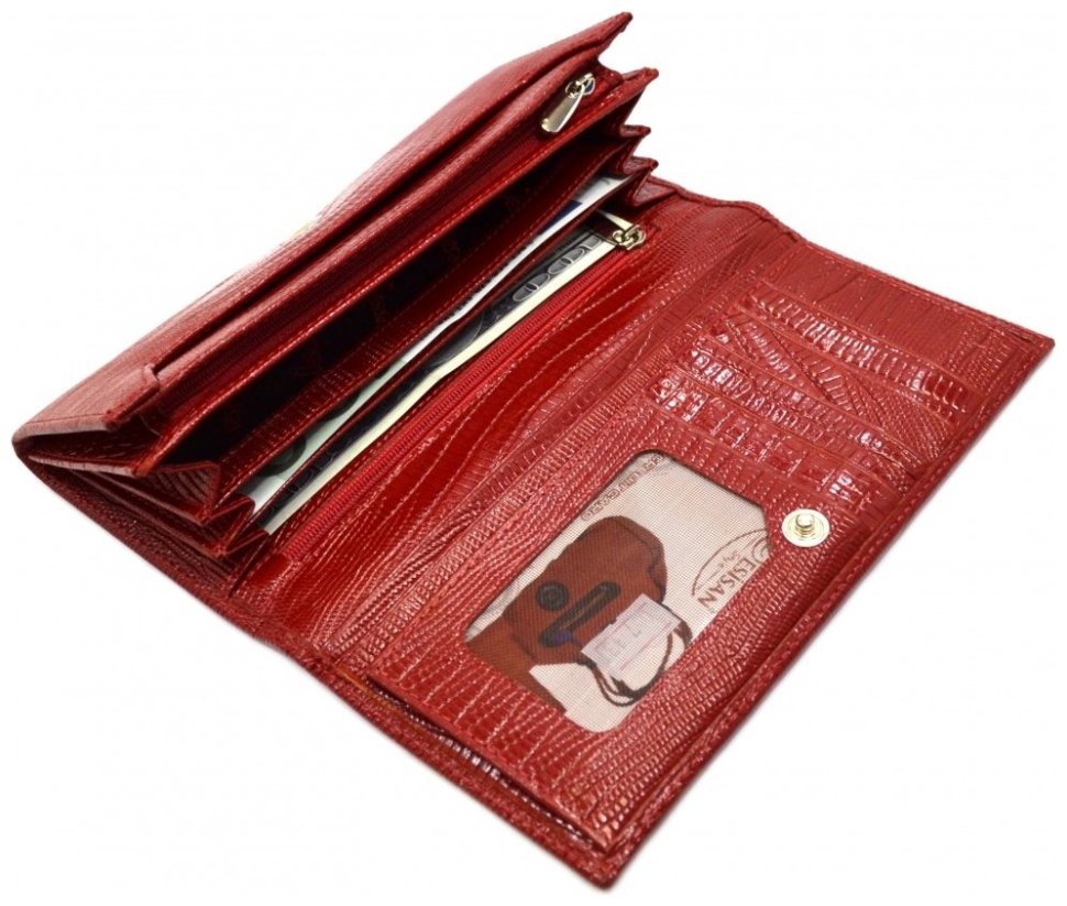 Яркий кошелек красного цвета из кожи с лазерной фактурой для женщин Desisan 107860 modnotak фото №4