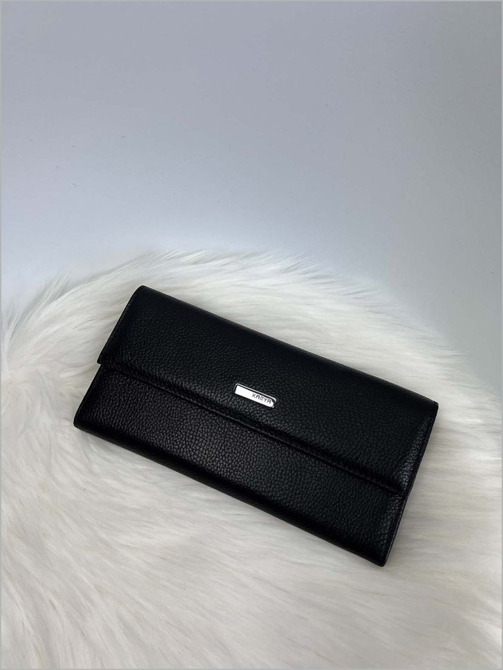 Тонкий шкіряний гаманець чорного кольору KARYA (1142-45)