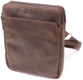 Мужская сумка из натуральной винтажной кожи коричневого цвета Shvigel через плечо 108360