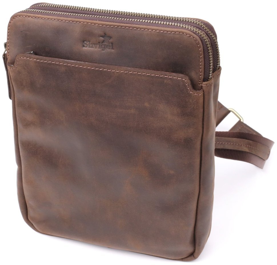Мужская сумка из натуральной винтажной кожи коричневого цвета Shvigel через плечо 108360 modnotak фото №1