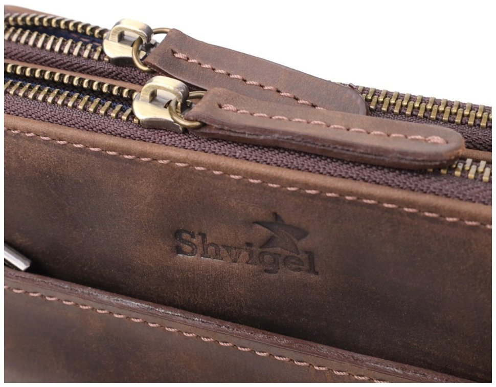 Мужская сумка из натуральной винтажной кожи коричневого цвета Shvigel через плечо 108360 modnotak фото №5