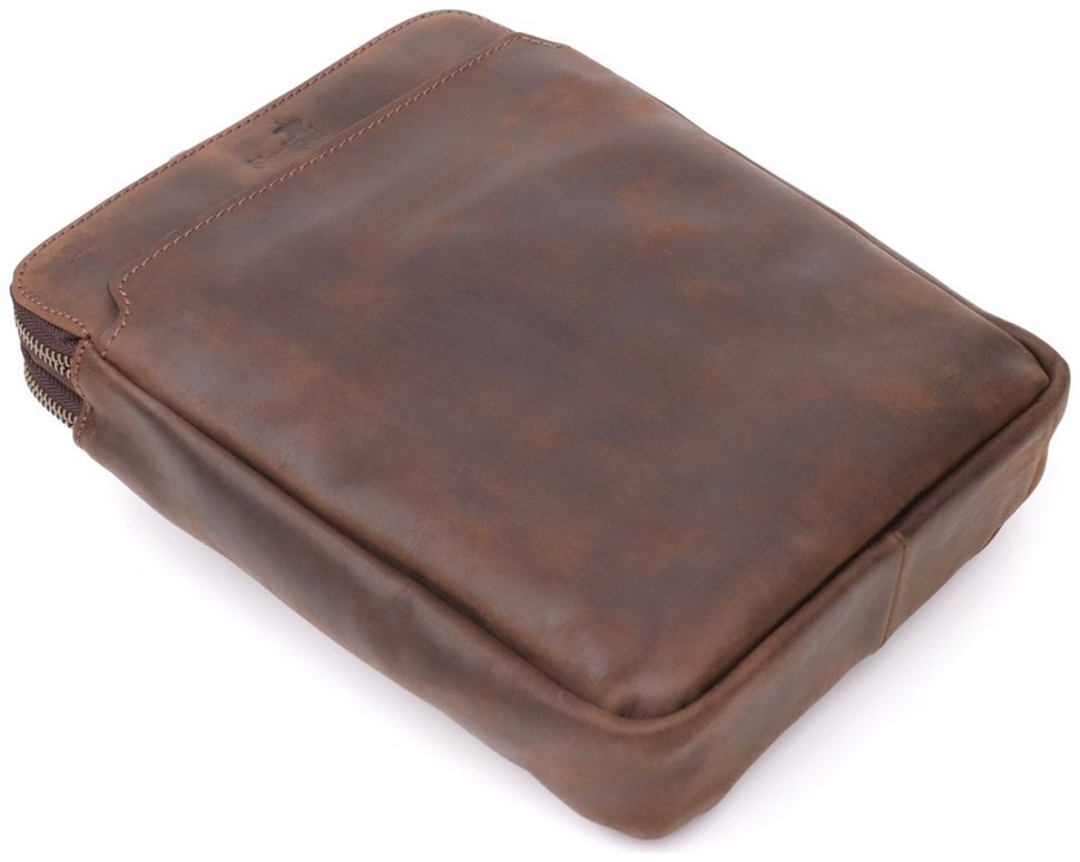 Мужская сумка из натуральной винтажной кожи коричневого цвета Shvigel через плечо 108360 modnotak фото №6