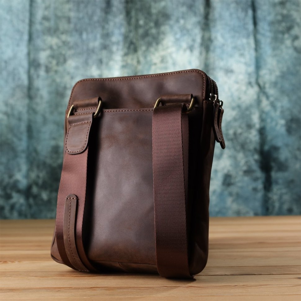 Мужская сумка из натуральной винтажной кожи коричневого цвета Shvigel через плечо 108360 modnotak фото №9