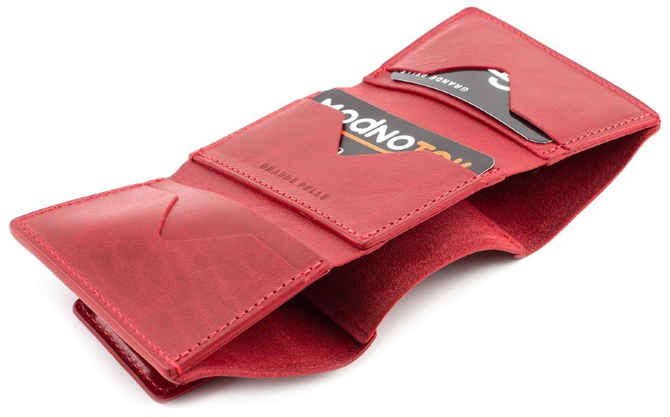 Червоний шкіряний гаманець маленького розміру Grande Pelle (13009)