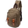 Чоловічий текстильний слінг рюкзак оливкового кольору в стилі мілітарі Vintage 2422163 - 1