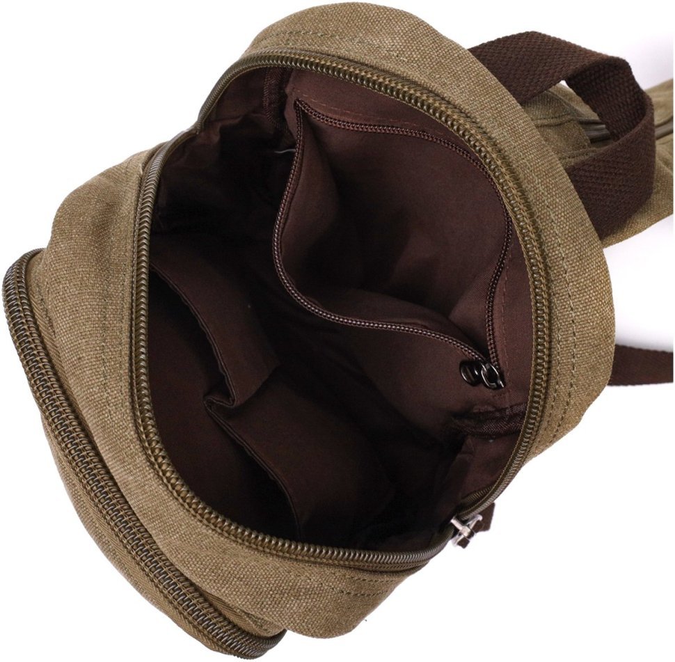 Мужской текстильный слинг-рюкзак оливкового цвета в стиле милитари Vintage 2422163