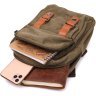 Чоловічий текстильний слінг рюкзак оливкового кольору в стилі мілітарі Vintage 2422163 - 6