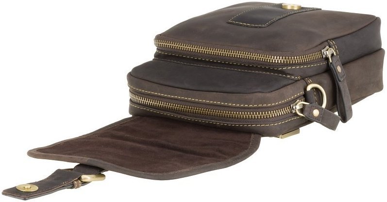 Компактная мужская сумка из натуральной кожи крейзи хорс коричневого цвета Visconti Jules 69060
