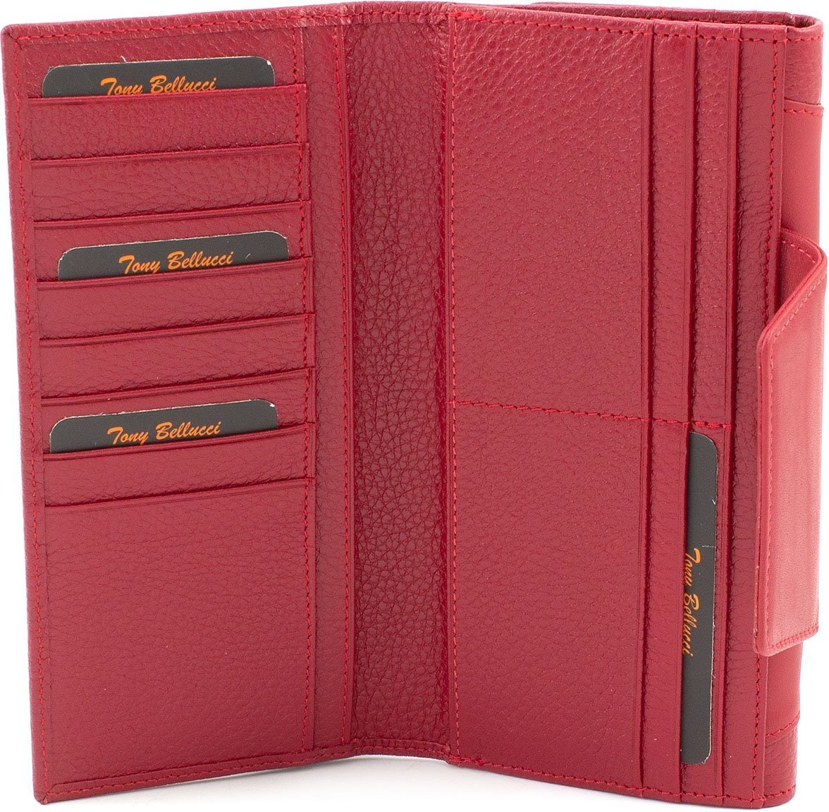 Просторий жіночий гаманець червоного кольору з натуральної шкіри на кнопці Tony Bellucci (10869)