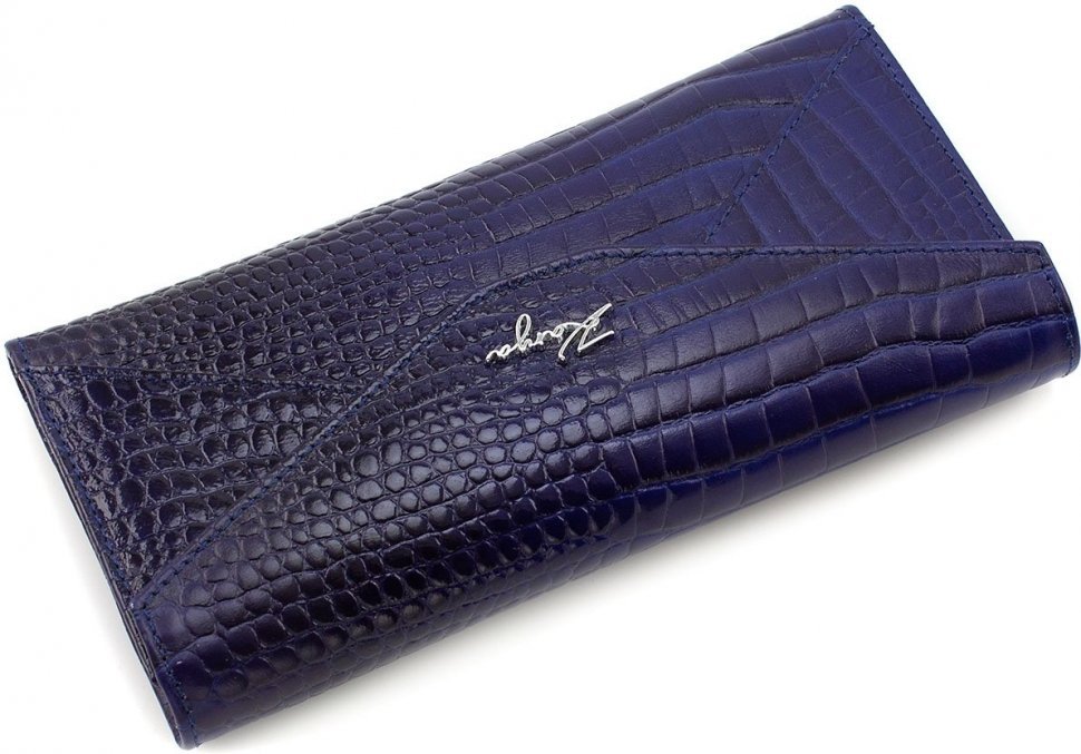 Темно-синий длинный женский кошелек горизонтального типа из натуральной кожи KARYA (19571)