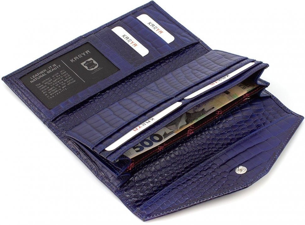 Темно-синій жіночий гаманець горизонтального типу з натуральної шкіри KARYA (19571)
