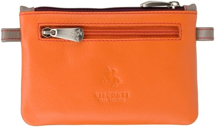 Двухцветная оранжево-розовая женская ключница из натуральной кожи высокого качества на молнии Visconti 69160 