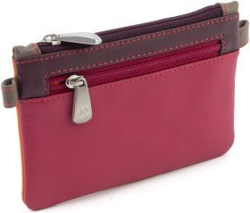 Двухцветная оранжево-розовая женская ключница из натуральной кожи высокого качества на молнии Visconti 69160 