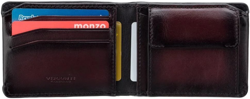 Темно-бордовий чоловічий гаманець із високоякісної шкіри з монетницею Visconti Zanotti 69260