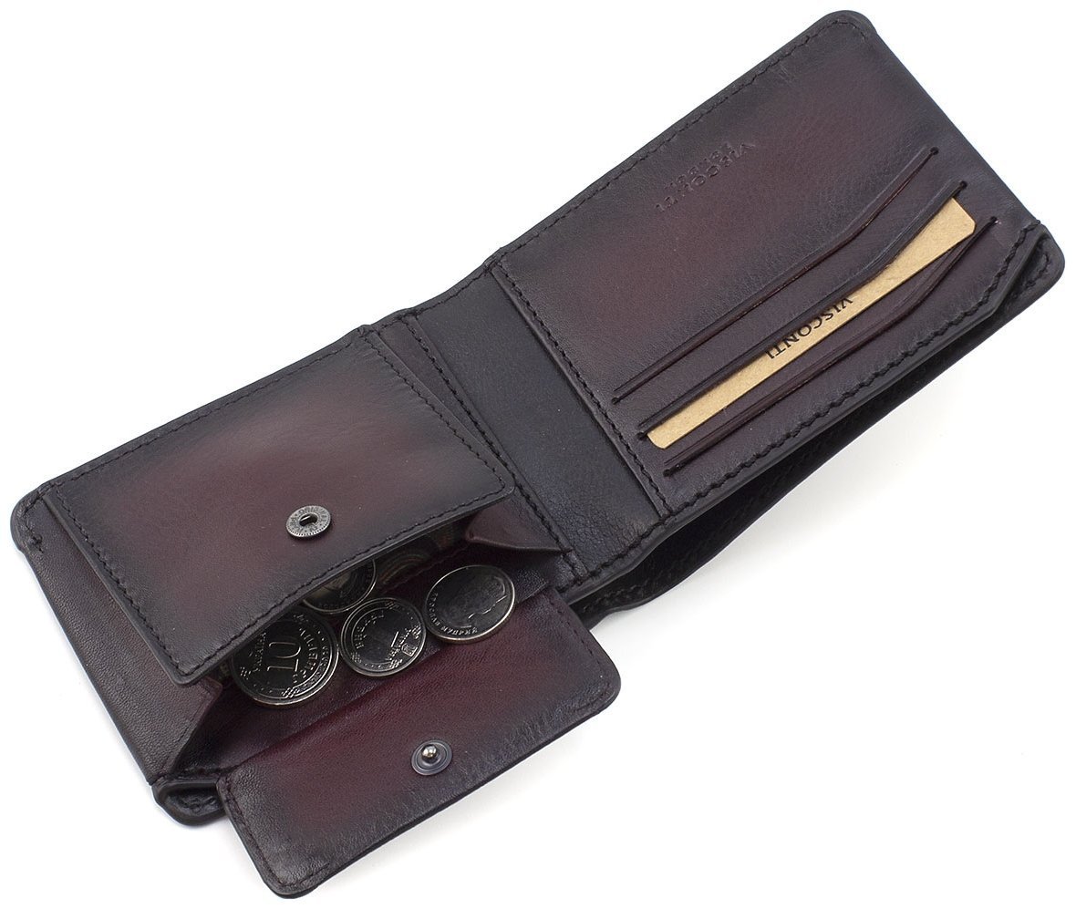 Темно-бордовый мужской кошелек из высококачественной кожи с монетницей Visconti Zanotti 69260