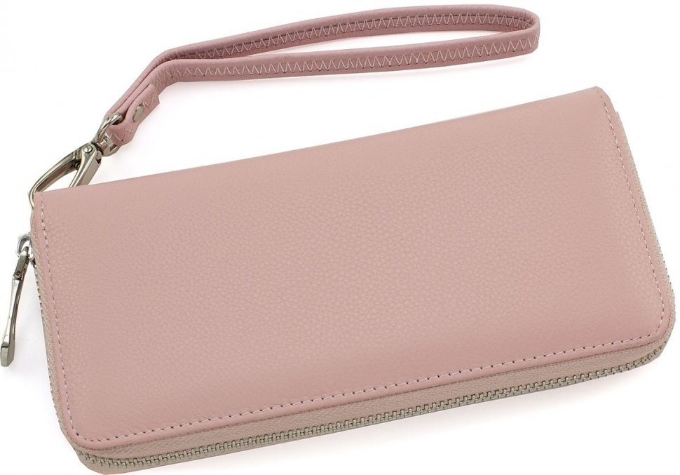 Світло-рожевий жіночий гаманець з натуральної шкіри на блискавці ST Leather (15387)