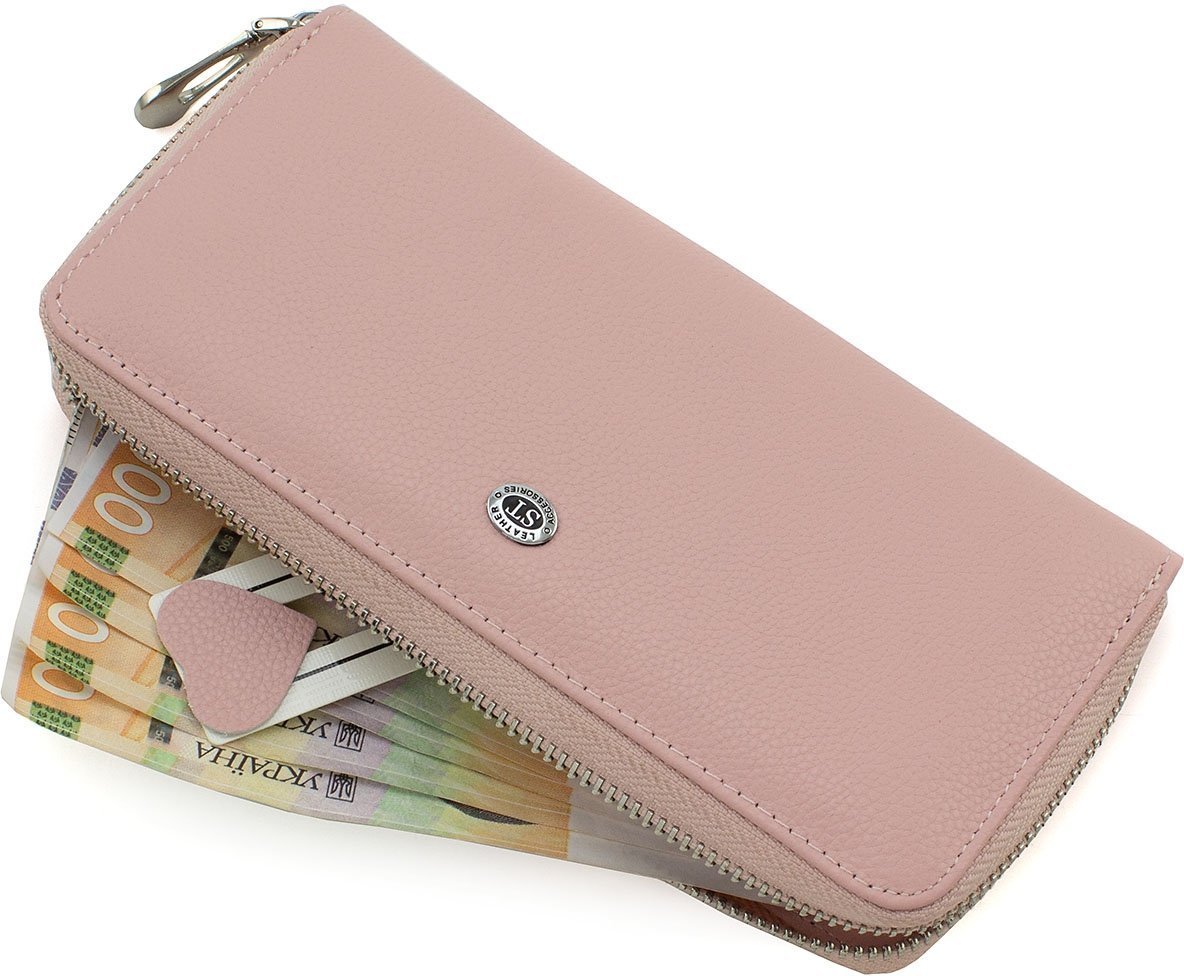 Світло-рожевий жіночий гаманець з натуральної шкіри на блискавці ST Leather (15387)