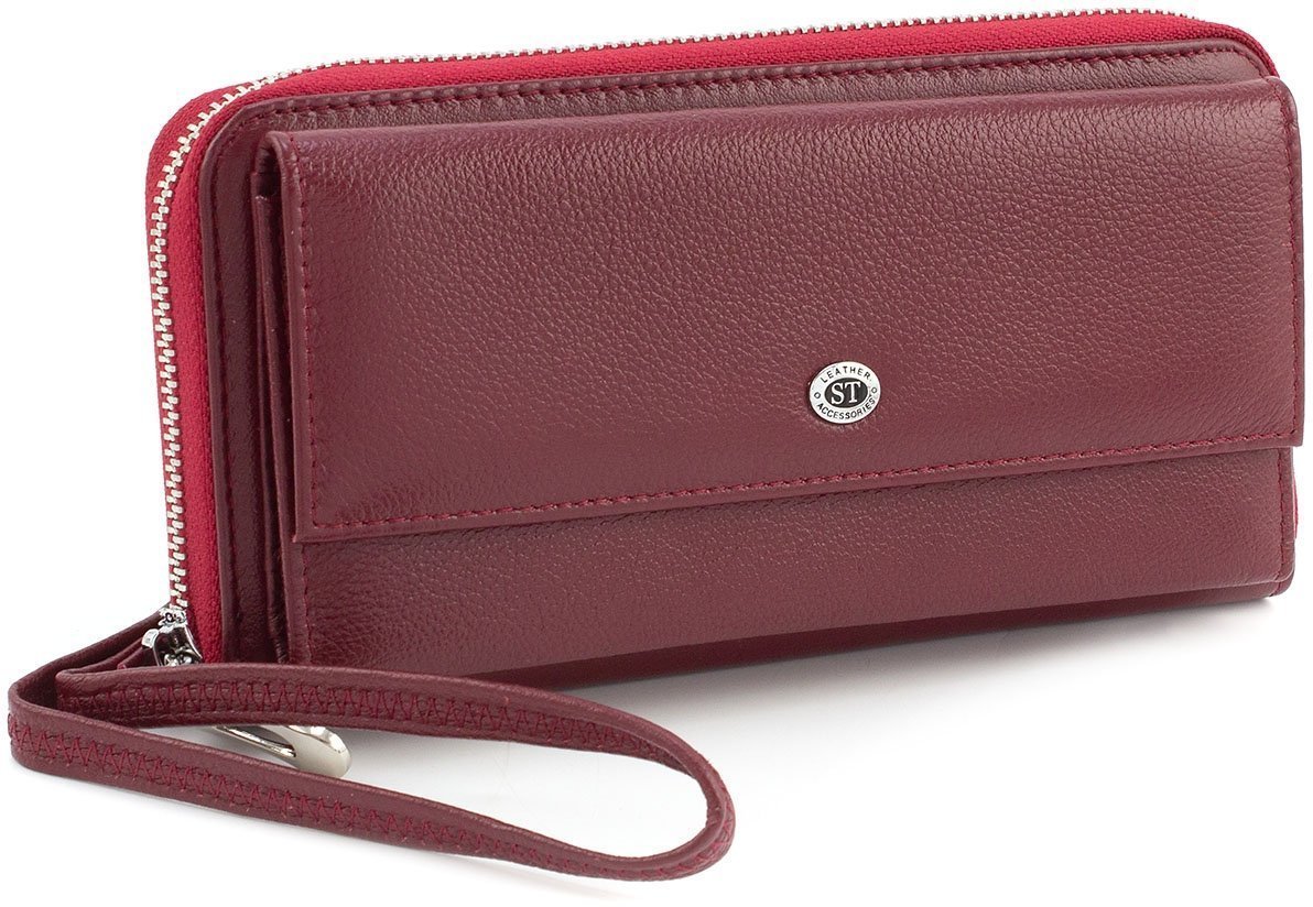 Довгий горизонтальний жіночий гаманець бордового кольору з натуральної шкіри ST Leather (15317)