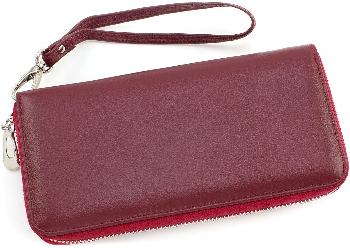 Довгий горизонтальний жіночий гаманець бордового кольору з натуральної шкіри ST Leather (15317)