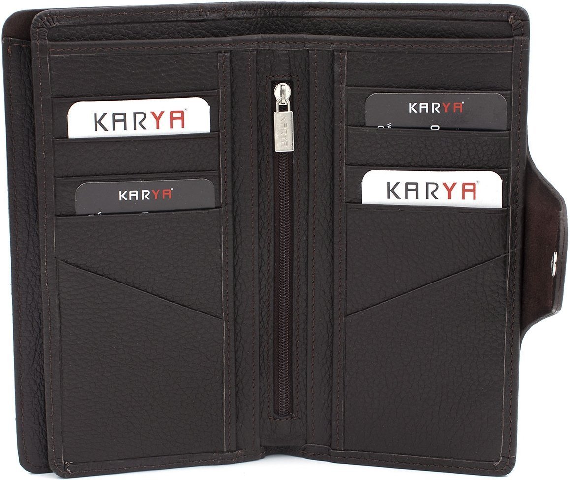 Вертикальный кожаный купюрник коричневого цвета на кнопке KARYA 69760