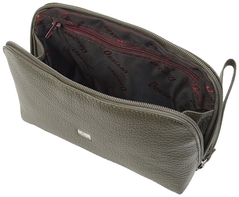 Женская косметичка из фактурной кожи цвета хаки Desisan 80061 modnotak фото №4