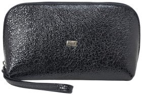 Черная женская косметичка из лакированной кожи с выраженной фактурой Desisan 80161