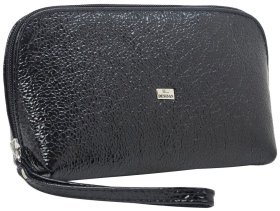 Черная женская косметичка из лакированной кожи с выраженной фактурой Desisan 80161