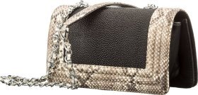 Вместительный черный клатч из кожи ската с вставками из питона STINGRAY LEATHER (024-18511)