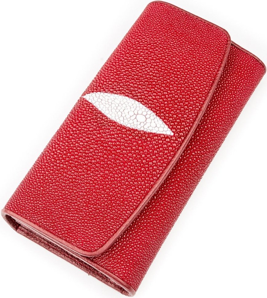 Місткий жіночий гаманець червоного кольору зі шкіри ската STINGRAY LEATHER (024-18621)