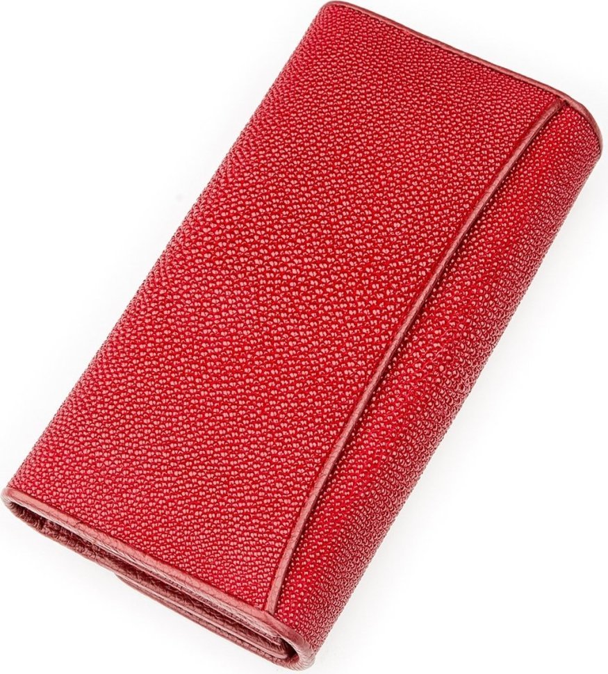 Вместительный женский кошелек красного цвета из кожи ската STINGRAY LEATHER (024-18621)