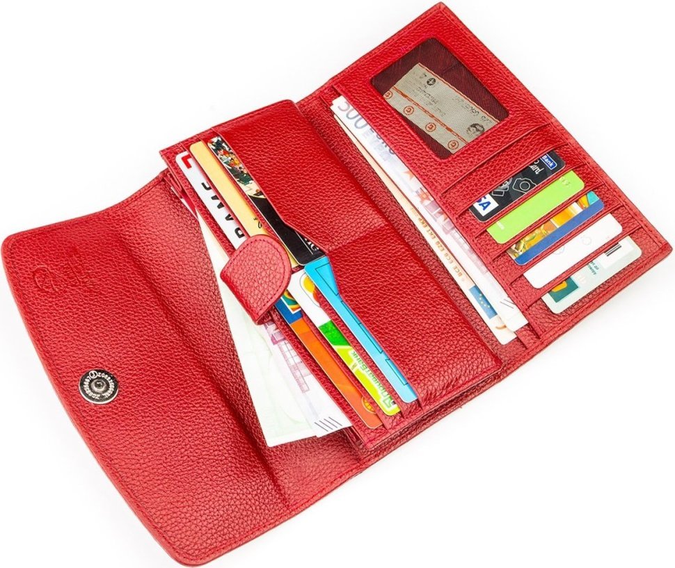 Місткий жіночий гаманець червоного кольору зі шкіри ската STINGRAY LEATHER (024-18621)