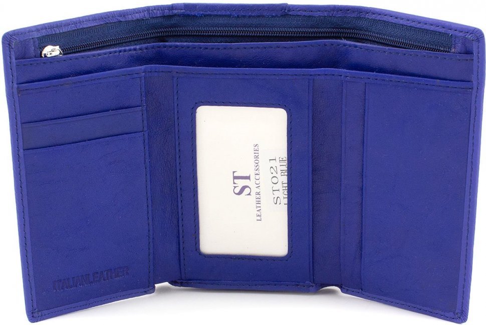Яскравий синій жіночий гаманець невеликого розміру з натуральної шкіри ST Leather (15611)
