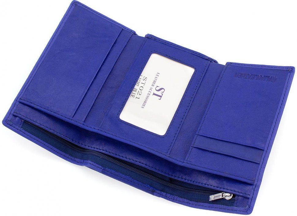 Яркий синий женский кошелек небольшого размера из натуральной кожи ST Leather (15611)