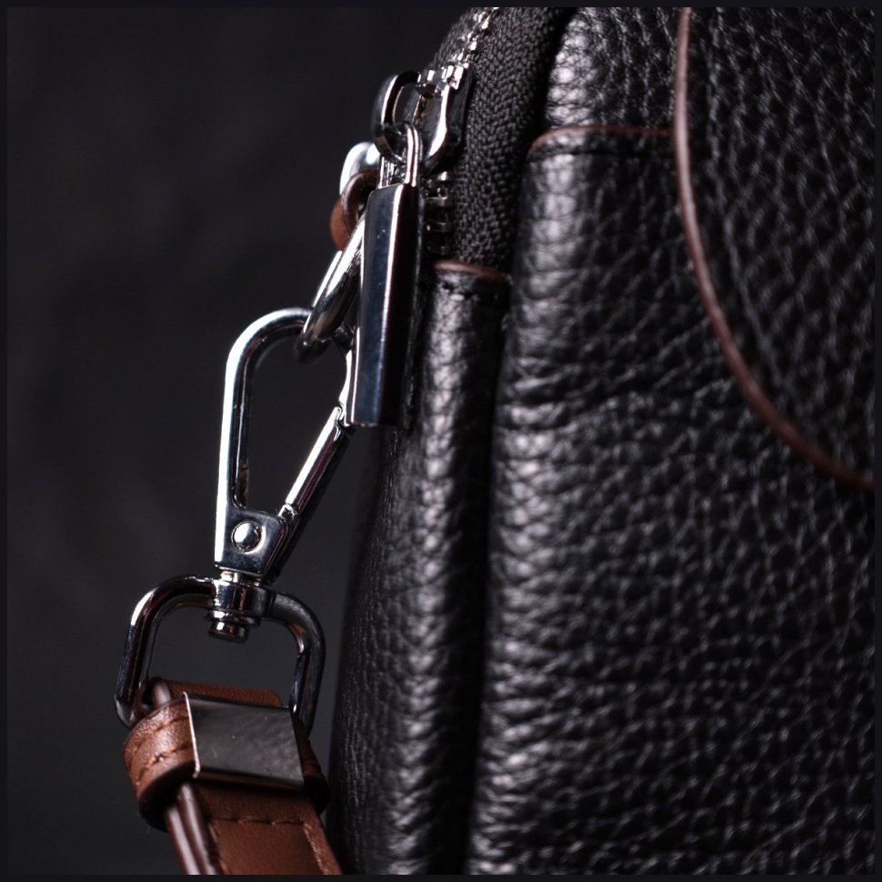 Чорна маленька жіноча сумка-кроссбоді з фактурної шкіри на плече Vintage 2422324