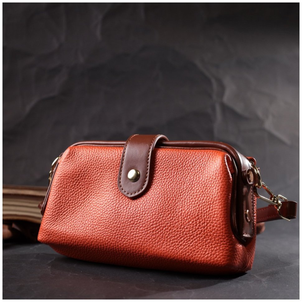Оранжевая женская сумка-клатч горизонтального типа из натуральной кожи Vintage 2422424