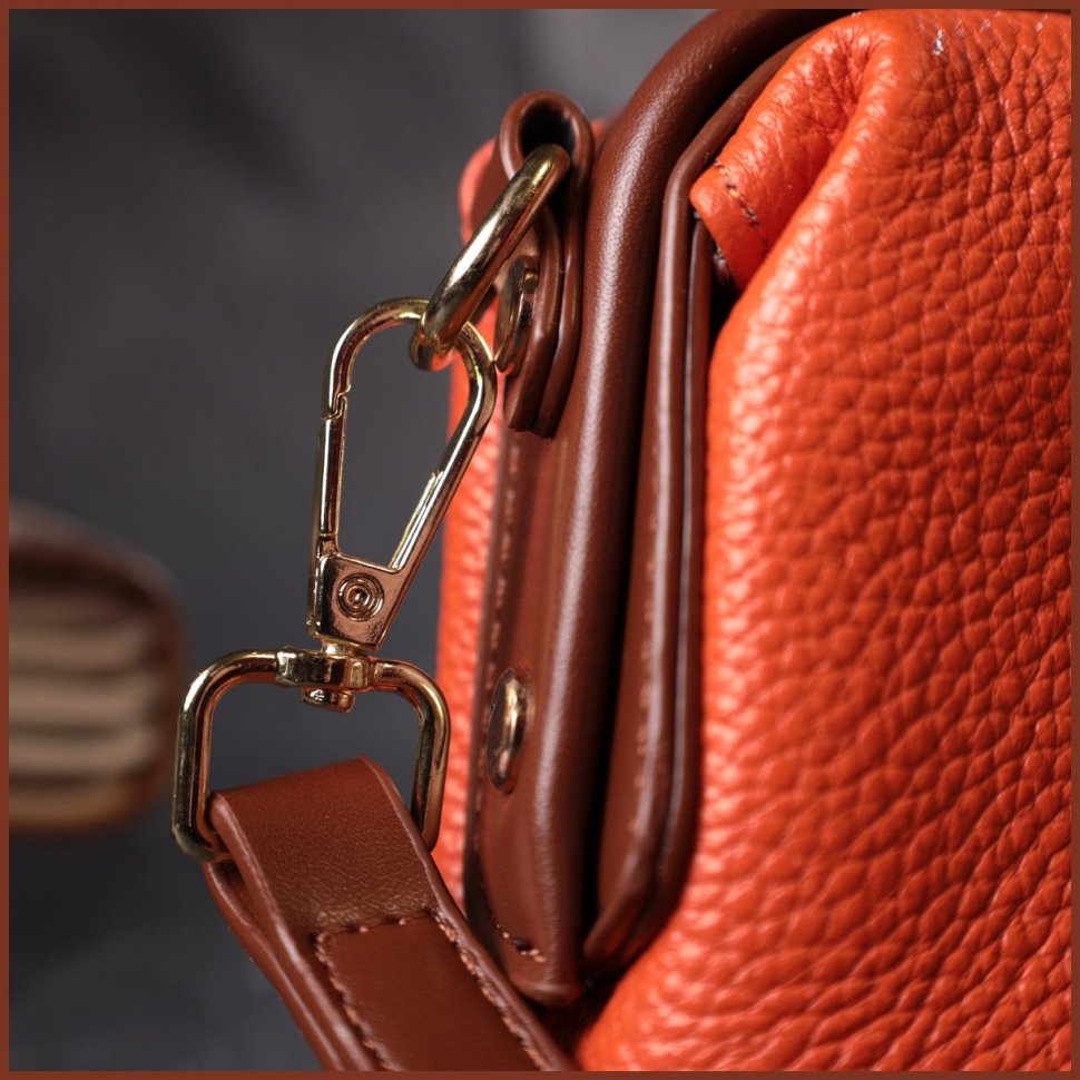 Оранжевая женская сумка-клатч горизонтального типа из натуральной кожи Vintage 2422424