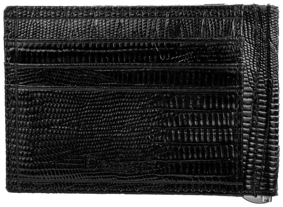 Мужской зажим для денег из фактурной черной кожи Desisan 80661 modnotak фото №2