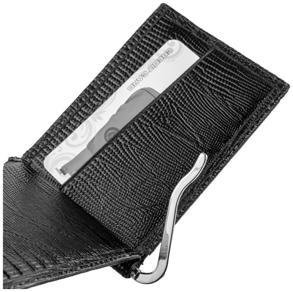 Мужской зажим для денег из фактурной черной кожи Desisan 80661 modnotak фото №4