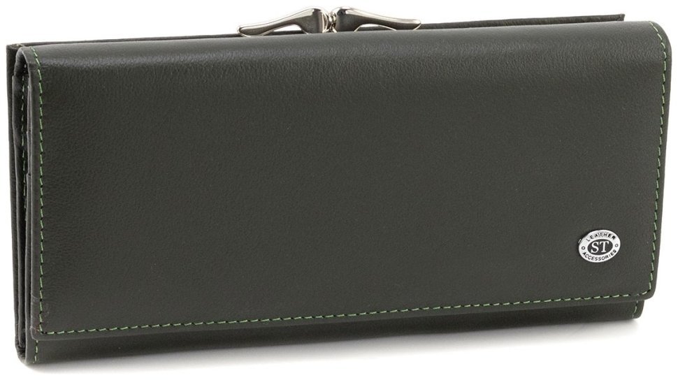 Зеленый женский кожаный кошелек с монетницей на застежке поцелуй ST Leather 90861 modnotak фото №1
