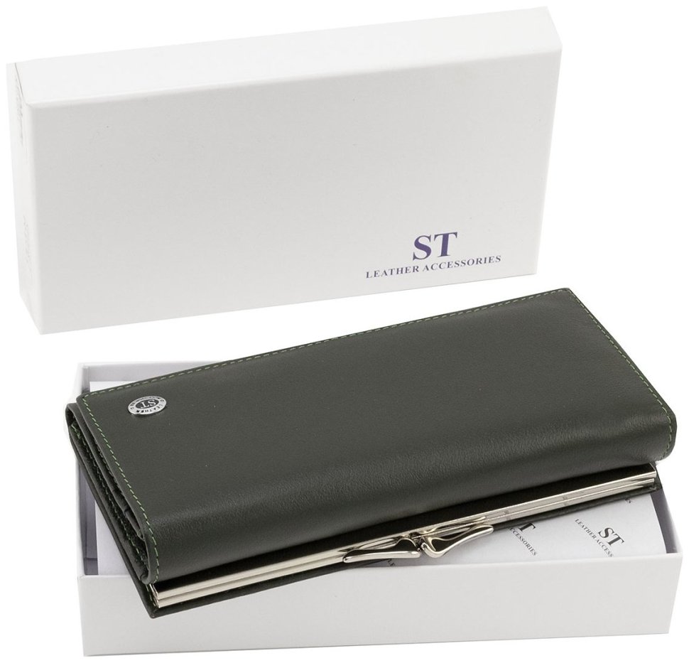 Зеленый женский кожаный кошелек с монетницей на застежке поцелуй ST Leather 90861 modnotak фото №10