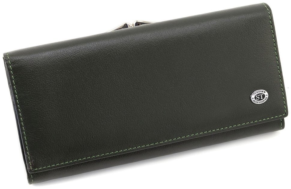 Зеленый женский кожаный кошелек с монетницей на застежке поцелуй ST Leather 90861 modnotak фото №3