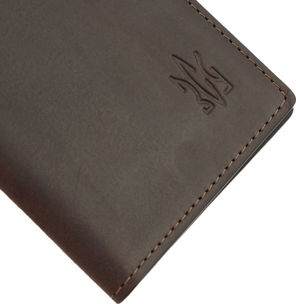 Темно-коричнева обкладинка для військового квитка з натуральної шкіри ЗСУ-герб - Grande Pelle (13115)