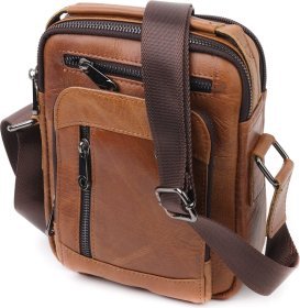 Светло-коричневая мужская сумка-барсетка из натуральной кожи на две молнии Vintage (20827)