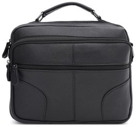 Чоловіча чорна сумка-портфель із фактурної шкіри на два відділення Keizer 71661